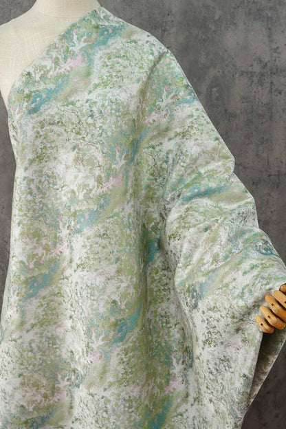 Lavender Blue Crane Landscape Jacquard Brocade Fabric, Gold Thread Scenic Woven Textile for Qipao, Dresses, Jackets, Bags and Sewing, 60"