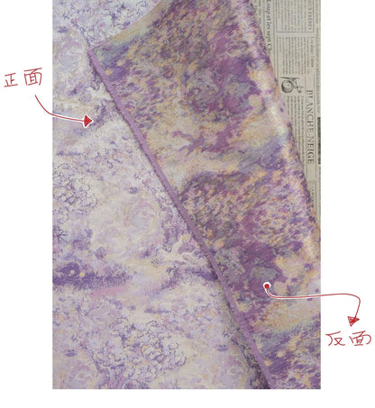 Lavender Blue Crane Landscape Jacquard Brocade Fabric, Gold Thread Scenic Woven Textile for Qipao, Dresses, Jackets, Bags and Sewing, 60"