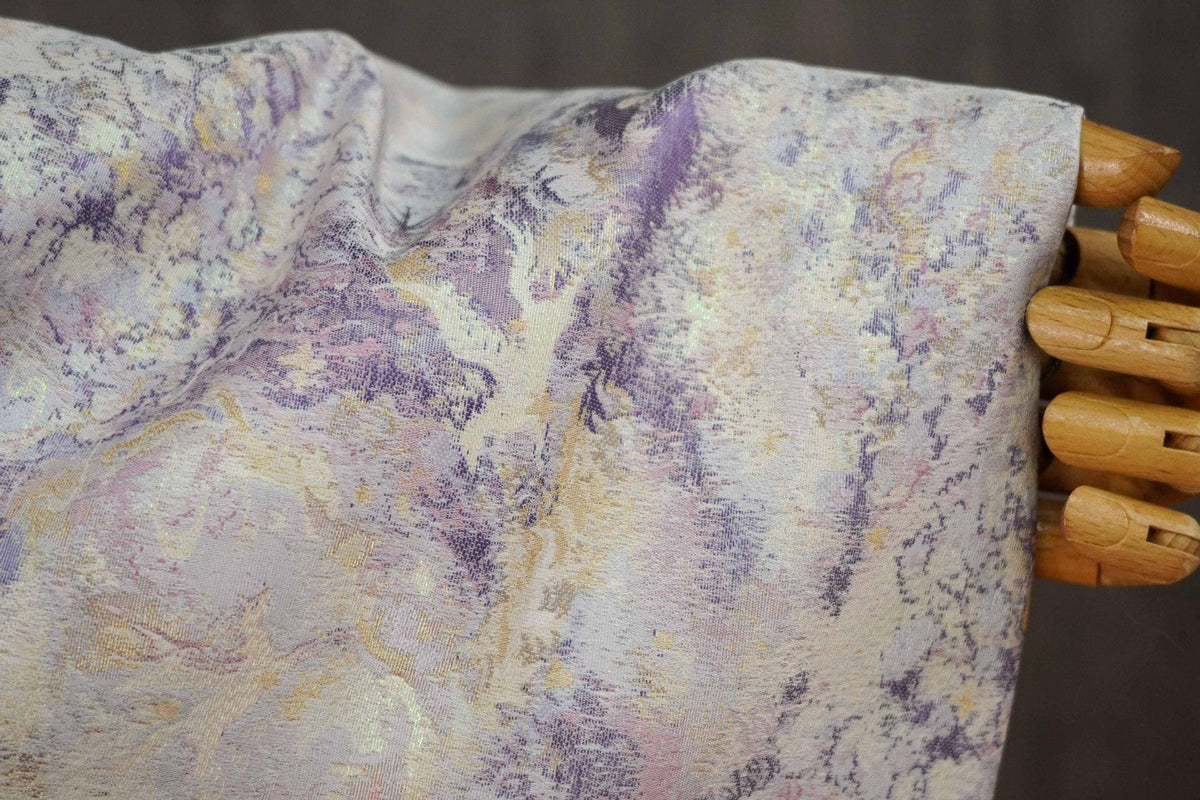 Lavender Blue Crane Landscape Jacquard Brocade Fabric, Gold Thread Scenic Woven Textile for Qipao, Dresses, Jackets, Bags and Sewing, 60"