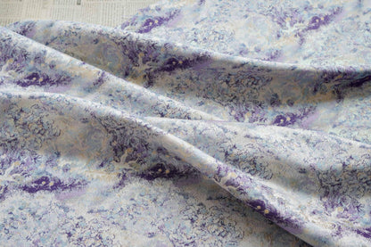 Lavender Blue Crane Landscape Jacquard Brocade Fabric, Gold Thread Scenic Woven Textile for Qipao, Dresses, Jackets, Bags and Sewing, 60"