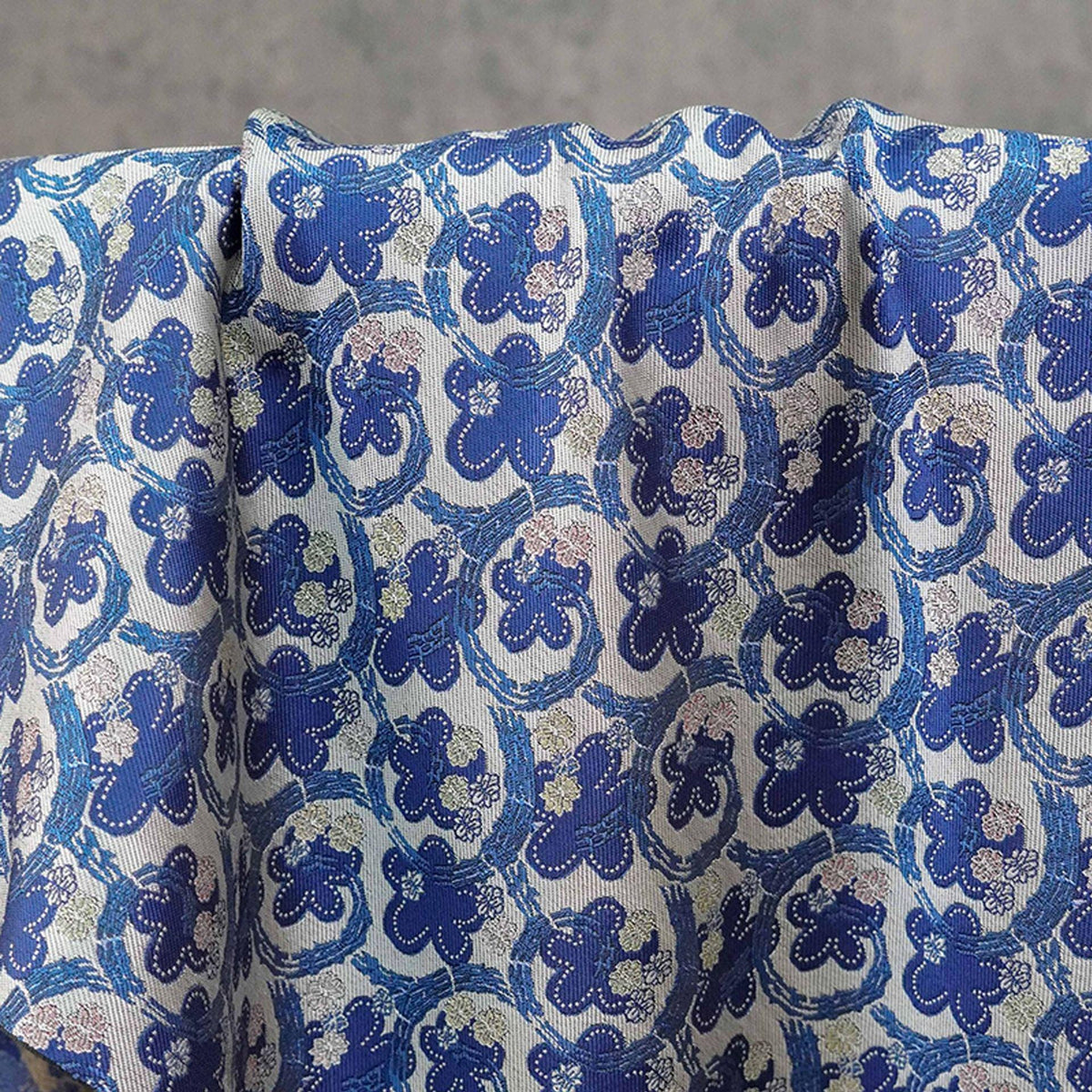 Blue & White Scroll Floral Yarn-Dyed Fabric, Ornamental Woven Textile for Dresses, Jackets, Qipao, Bags, Decor and Sewing, 59" Wide