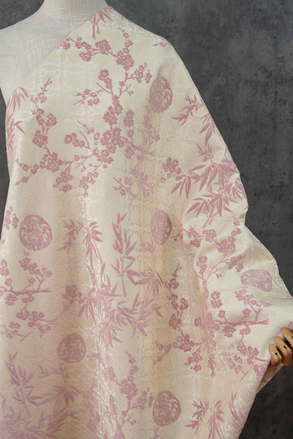 Thick Chenille Jacquard Fabric, Plum Blossom Bamboo Dragon Medallion Upholstery Textile for Curtains, Cushions, Furniture Decor, 4 Colors