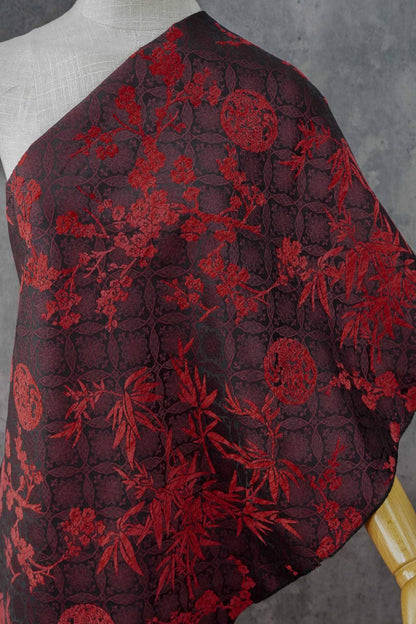 Thick Chenille Jacquard Fabric, Plum Blossom Bamboo Dragon Medallion Upholstery Textile for Curtains, Cushions, Furniture Decor, 4 Colors
