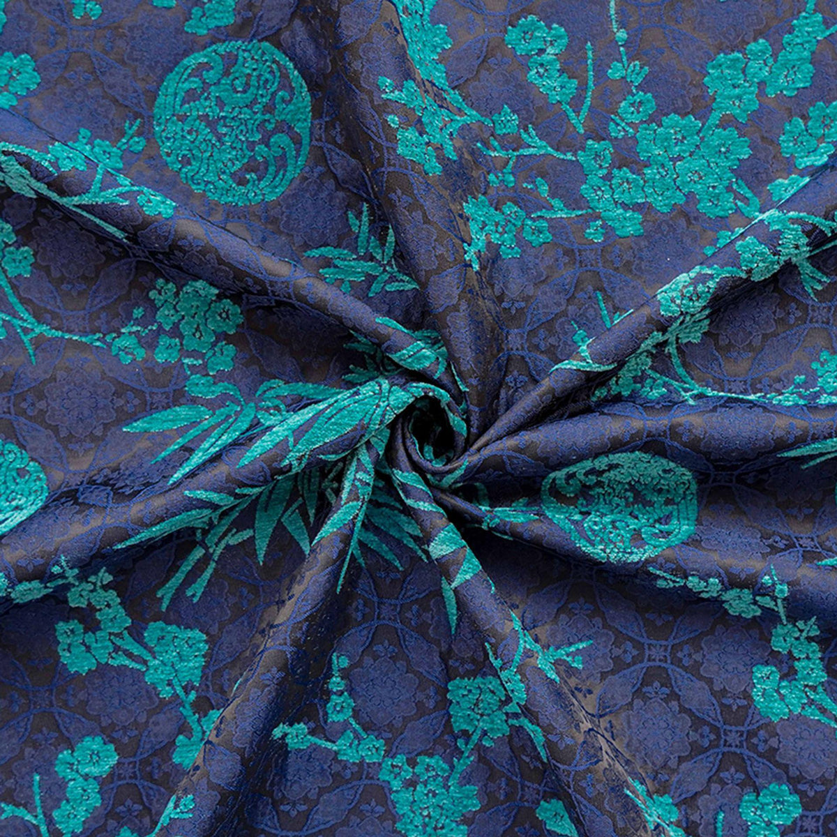 Thick Chenille Jacquard Fabric, Plum Blossom Bamboo Dragon Medallion Upholstery Textile for Curtains, Cushions, Furniture Decor, 4 Colors