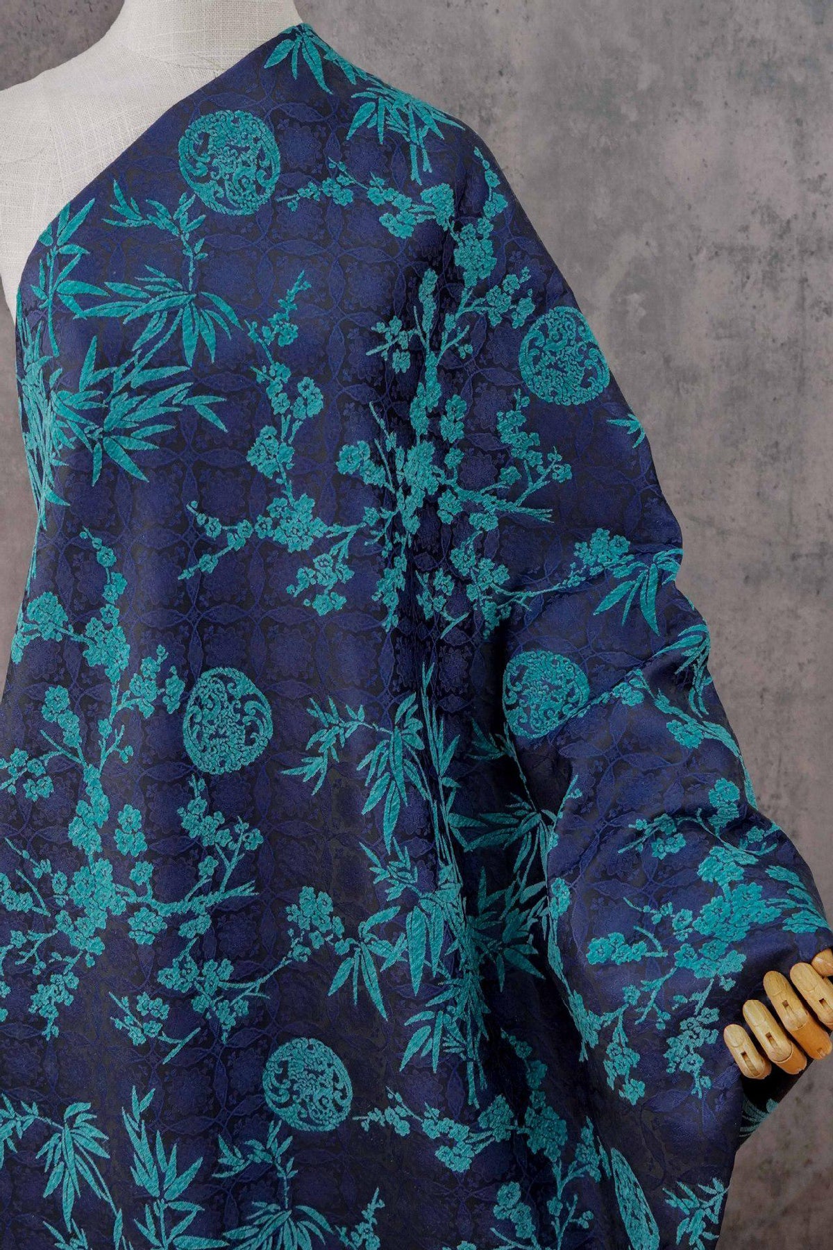 Thick Chenille Jacquard Fabric, Plum Blossom Bamboo Dragon Medallion Upholstery Textile for Curtains, Cushions, Furniture Decor, 4 Colors