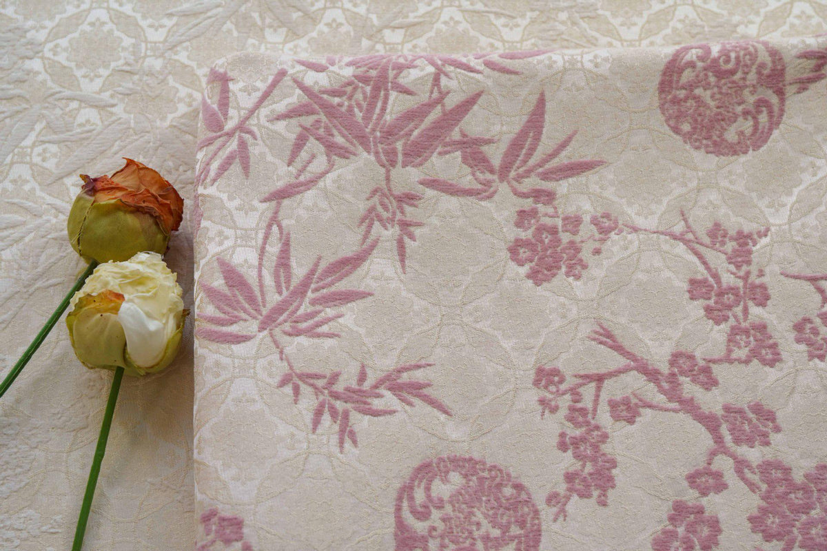 Thick Chenille Jacquard Fabric, Plum Blossom Bamboo Dragon Medallion Upholstery Textile for Curtains, Cushions, Furniture Decor, 4 Colors