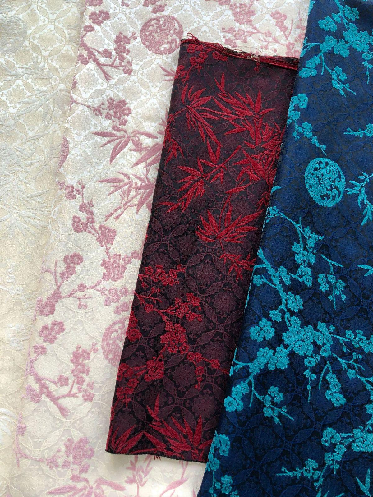 Thick Chenille Jacquard Fabric, Plum Blossom Bamboo Dragon Medallion Upholstery Textile for Curtains, Cushions, Furniture Decor, 4 Colors
