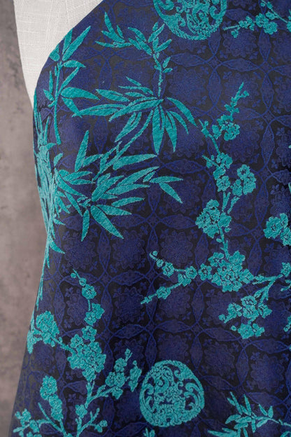 Thick Chenille Jacquard Fabric, Plum Blossom Bamboo Dragon Medallion Upholstery Textile for Curtains, Cushions, Furniture Decor, 4 Colors