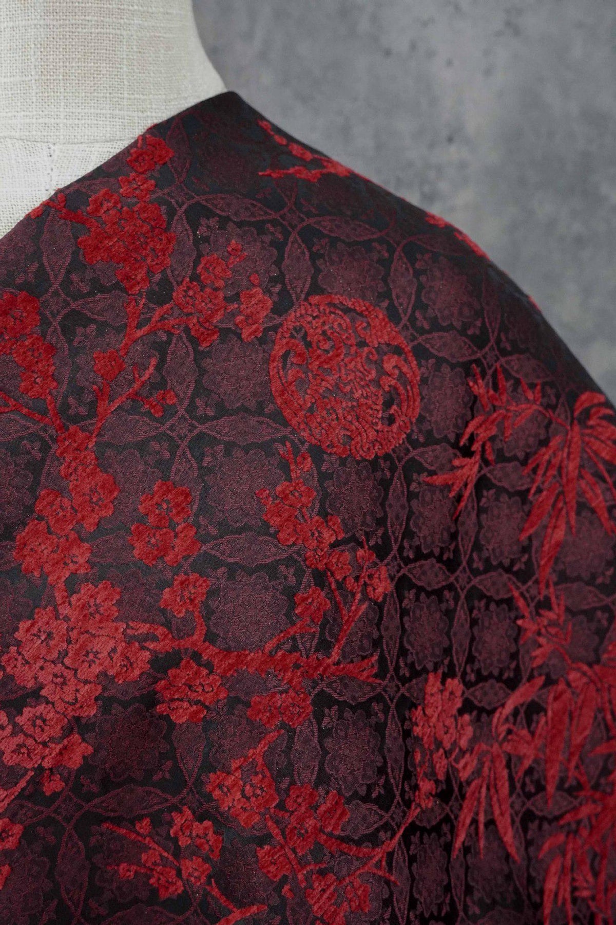 Thick Chenille Jacquard Fabric, Plum Blossom Bamboo Dragon Medallion Upholstery Textile for Curtains, Cushions, Furniture Decor, 4 Colors