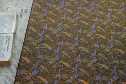 Olive Green Dragonfly & Lotus Song Brocade Fabric, Yarn-Dyed Jacquard Textile for Qipao, Jackets, Bags, Decor and Sewing, 59" Wide