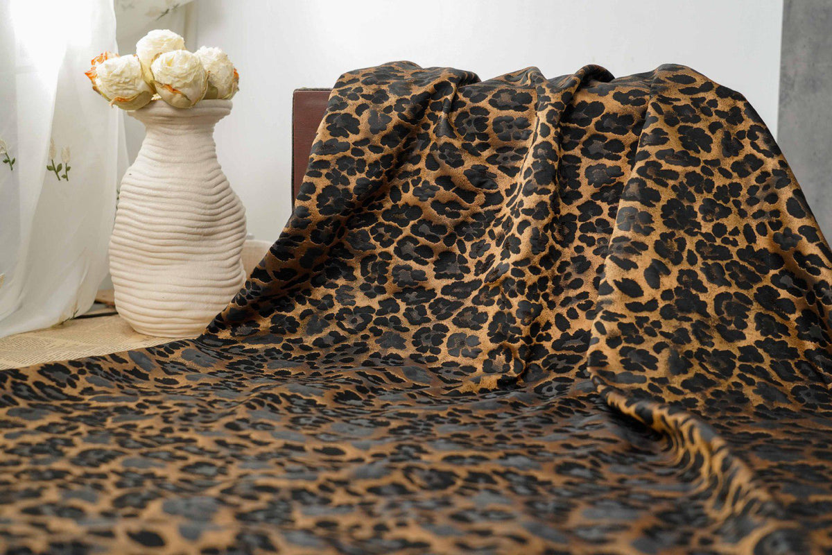 Vintage-Style 3D Leopard Jacquard Fabric, Yarn-Dyed Textured Woven Textile, 2 Colors for Jackets, Dresses, Skirts, Bags and Sewing