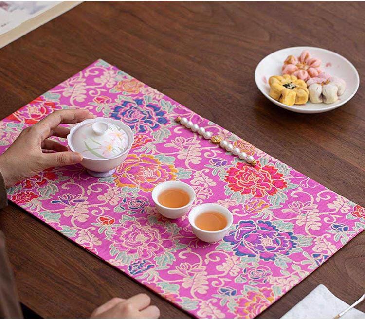 Peony Brocade Jacquard Fabric, Gold Thread Floral Woven Textile for Table Runners, Tea Mats, Bags, Decor and Sewing, 57"