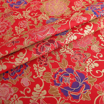 Peony Brocade Jacquard Fabric, Gold Thread Floral Woven Textile for Table Runners, Tea Mats, Bags, Decor and Sewing, 57"
