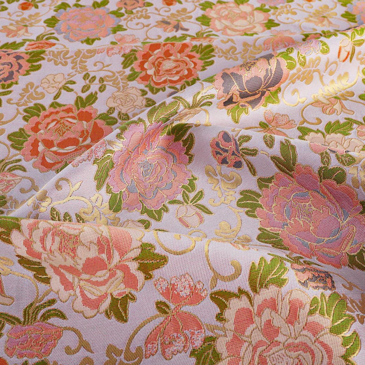 Peony Brocade Jacquard Fabric, Gold Thread Floral Woven Textile for Table Runners, Tea Mats, Bags, Decor and Sewing, 57"