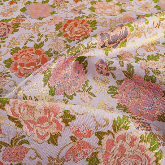 Peony Brocade Jacquard Fabric, Gold Thread Floral Woven Textile for Table Runners, Tea Mats, Bags, Decor and Sewing, 57"