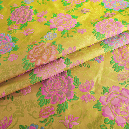 Peony Brocade Jacquard Fabric, Gold Thread Floral Woven Textile for Table Runners, Tea Mats, Bags, Decor and Sewing, 57"
