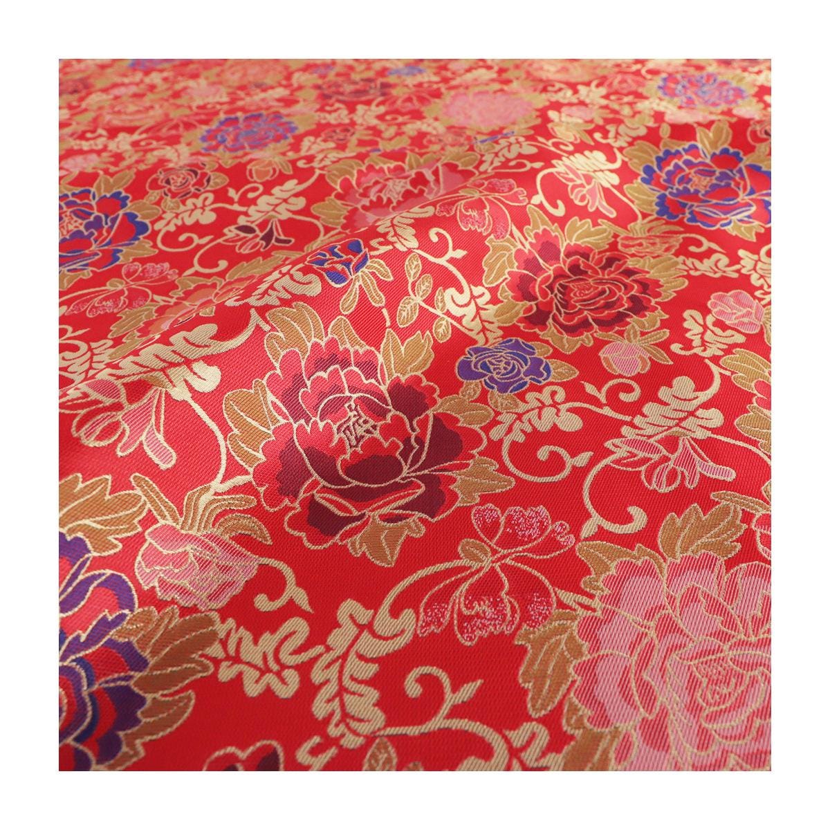 Peony Brocade Jacquard Fabric, Gold Thread Floral Woven Textile for Table Runners, Tea Mats, Bags, Decor and Sewing, 57"