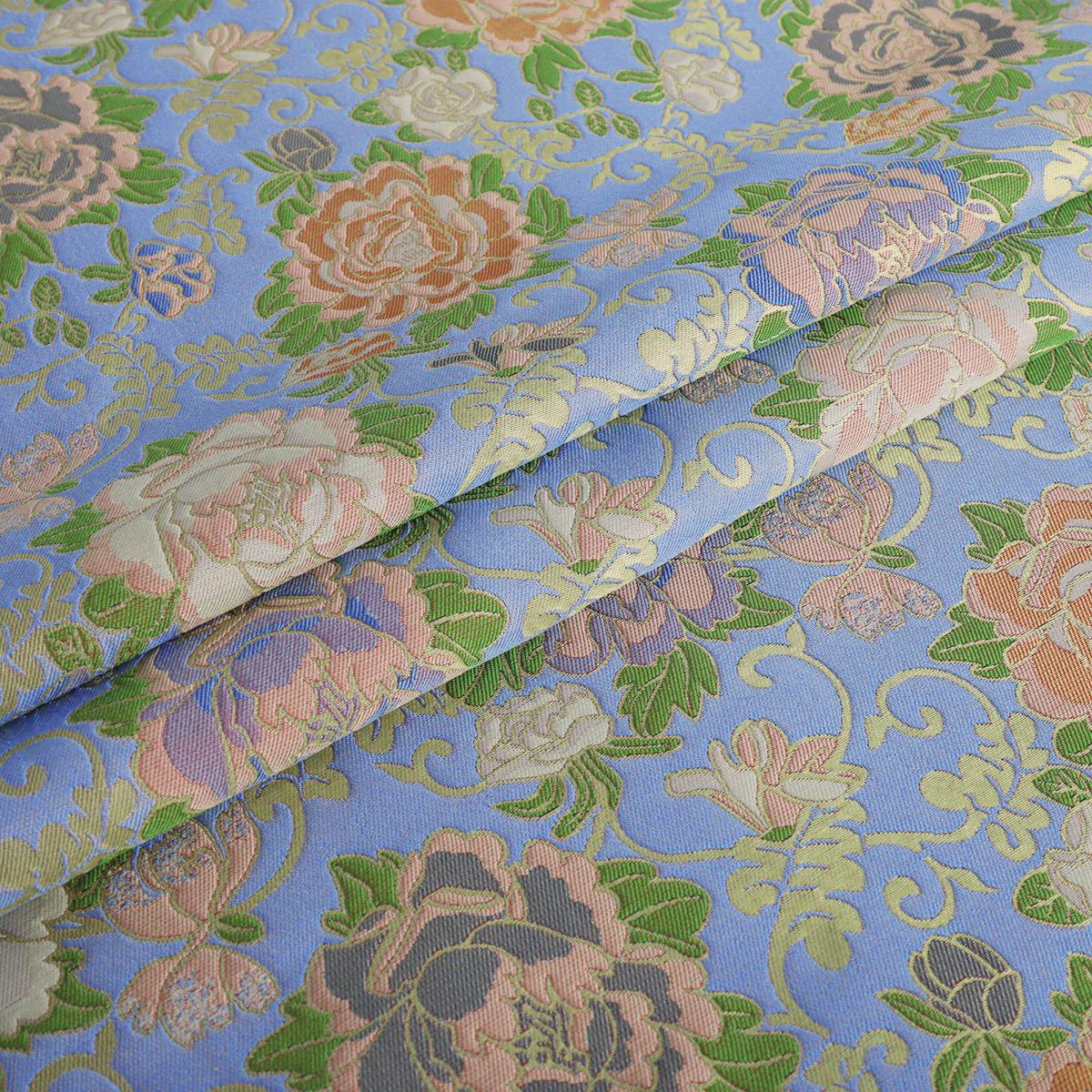 Peony Brocade Jacquard Fabric, Gold Thread Floral Woven Textile for Table Runners, Tea Mats, Bags, Decor and Sewing, 57"