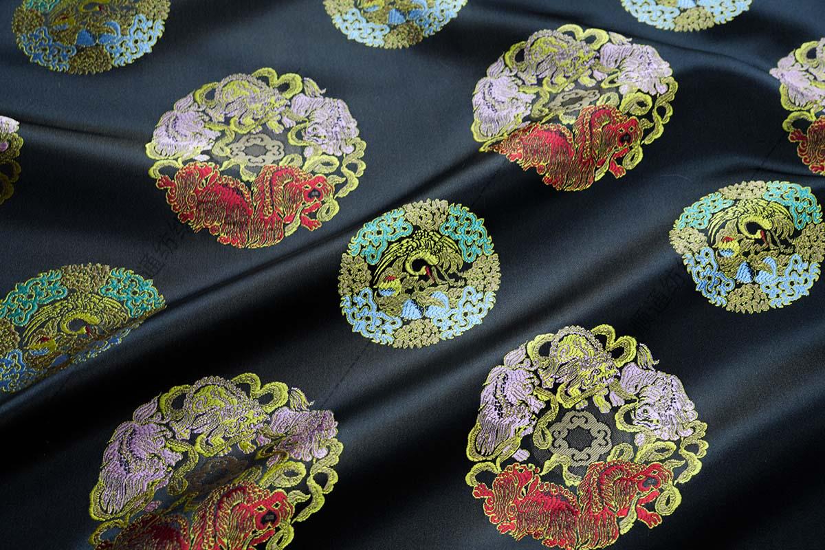 Black Multicolor Animal Medallion Brocade Jacquard Fabric, Ornamental Woven Textile for Qipao, Jackets, Bags, Decor and Sewing, 59"