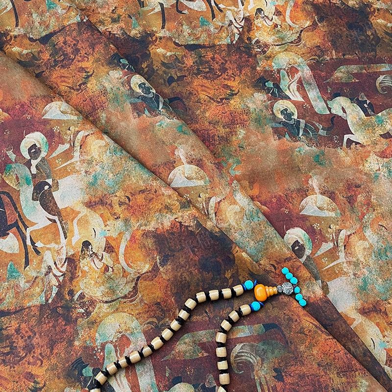 100% Cotton Double-Layer Twill Fabric, Rust Brown Figurative Print High-Density Textile for Jackets, Pants, Bags, Decor and Sewing, 59"Wide