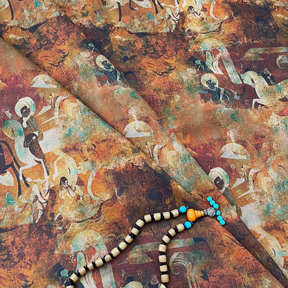 100% Cotton Double-Layer Twill Fabric, Rust Brown Figurative Print High-Density Textile for Jackets, Pants, Bags, Decor and Sewing, 59"Wide