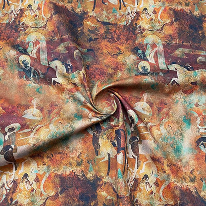 100% Cotton Double-Layer Twill Fabric, Rust Brown Figurative Print High-Density Textile for Jackets, Pants, Bags, Decor and Sewing, 59"Wide