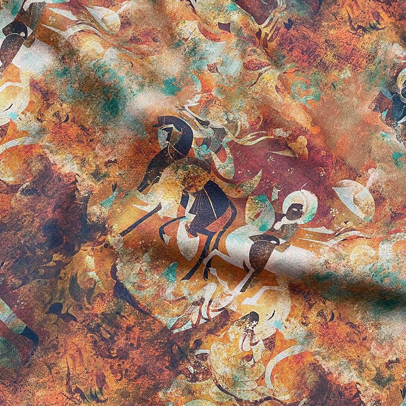 100% Cotton Double-Layer Twill Fabric, Rust Brown Figurative Print High-Density Textile for Jackets, Pants, Bags, Decor and Sewing, 59"Wide