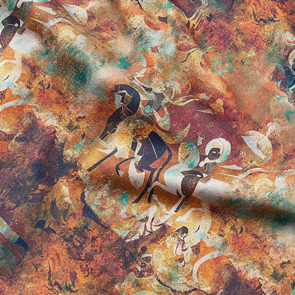 100% Cotton Double-Layer Twill Fabric, Rust Brown Figurative Print High-Density Textile for Jackets, Pants, Bags, Decor and Sewing, 59"Wide
