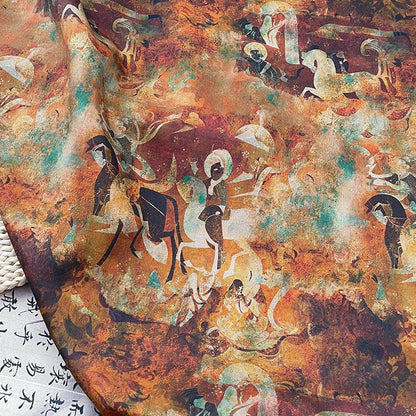 100% Cotton Double-Layer Twill Fabric, Rust Brown Figurative Print High-Density Textile for Jackets, Pants, Bags, Decor and Sewing, 59"Wide
