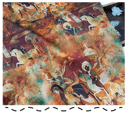 100% Cotton Double-Layer Twill Fabric, Rust Brown Figurative Print High-Density Textile for Jackets, Pants, Bags, Decor and Sewing, 59"Wide