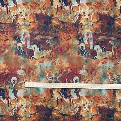 100% Cotton Double-Layer Twill Fabric, Rust Brown Figurative Print High-Density Textile for Jackets, Pants, Bags, Decor and Sewing, 59"Wide