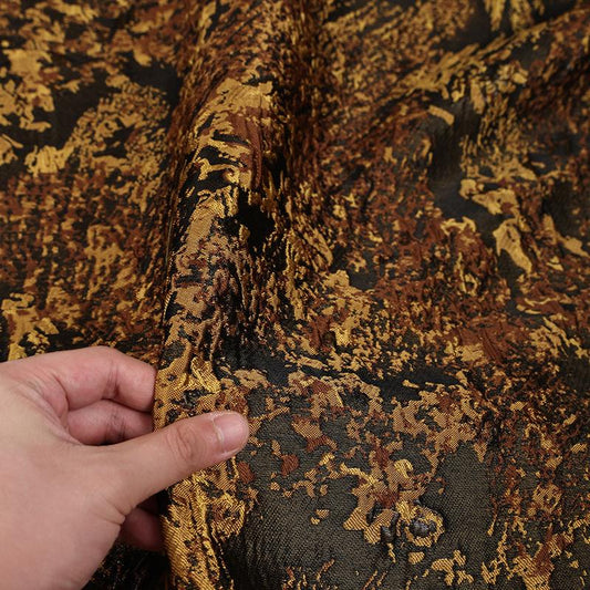 Black Gold Textured Jacquard Fabric, Abstract Mottled 3D Woven Textile for Dresses, Jackets, Skirts, Bags and Sewing, 54"