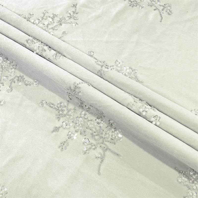 Velvet Snowflake Sequin Fabric, Embellished Plush Textile, Multiple Colors for Dresses, Skirts, Costumes, Bags and Sewing, 52"Wide
