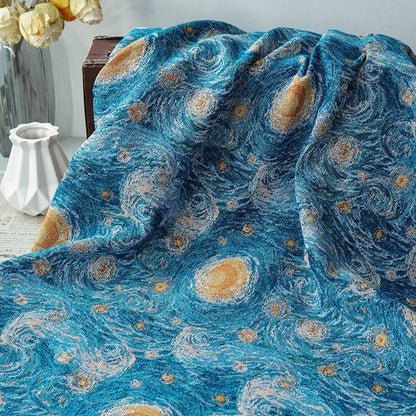 Blue Swirling Night Sky Jacquard Fabric, Textured Yarn-Dyed Woven Upholstery Textile for Cushions, Furniture, Bags and Home Decor, 58"Wide