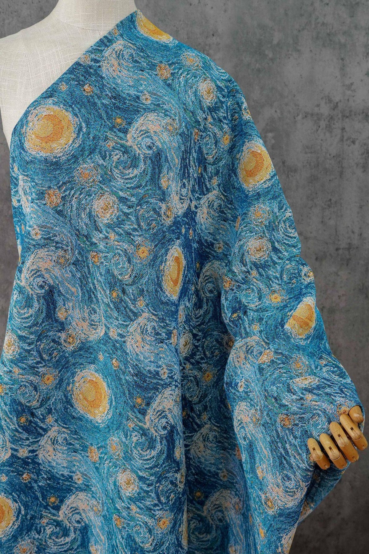 Blue Swirling Night Sky Jacquard Fabric, Textured Yarn-Dyed Woven Upholstery Textile for Cushions, Furniture, Bags and Home Decor, 58"Wide