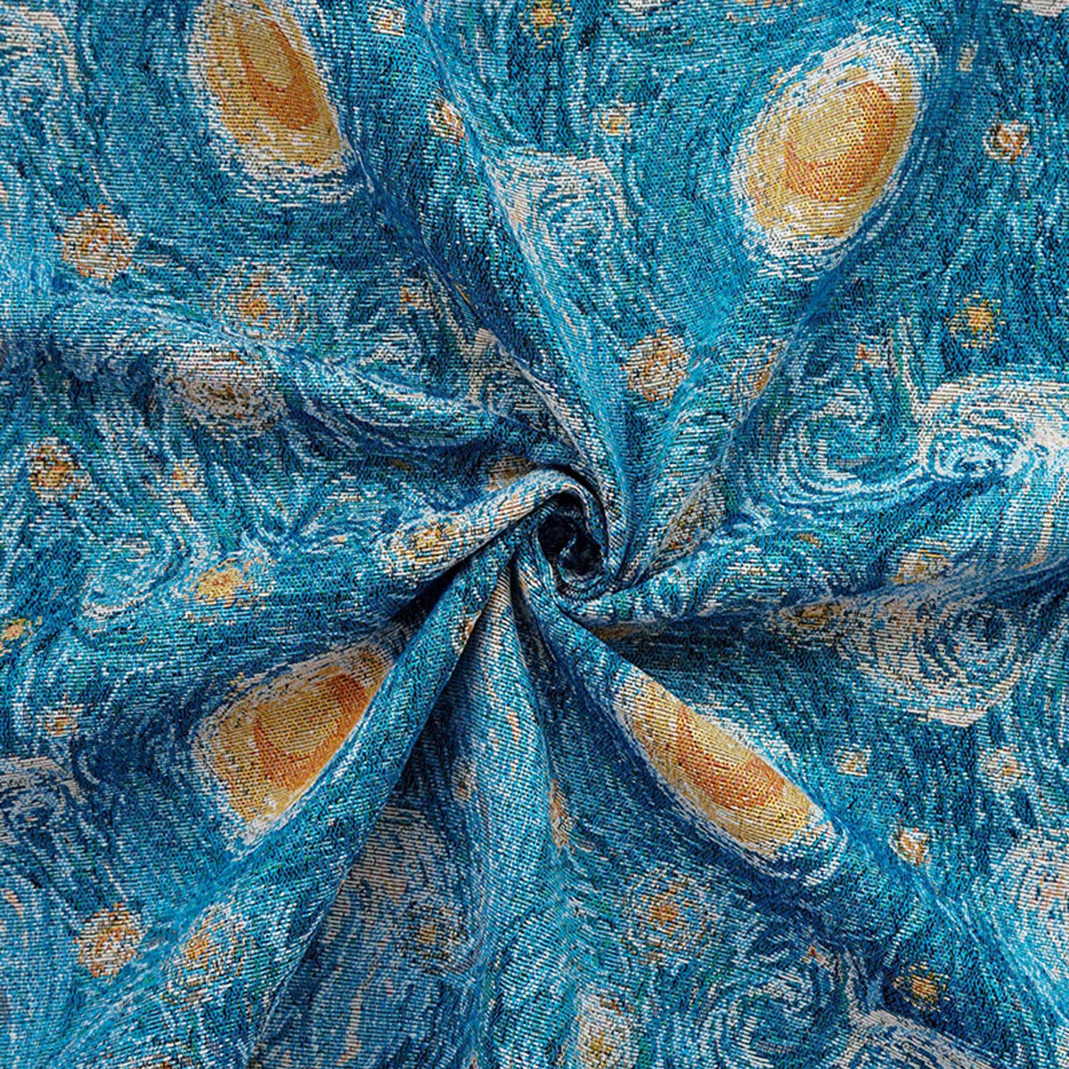 Blue Swirling Night Sky Jacquard Fabric, Textured Yarn-Dyed Woven Upholstery Textile for Cushions, Furniture, Bags and Home Decor, 58"Wide
