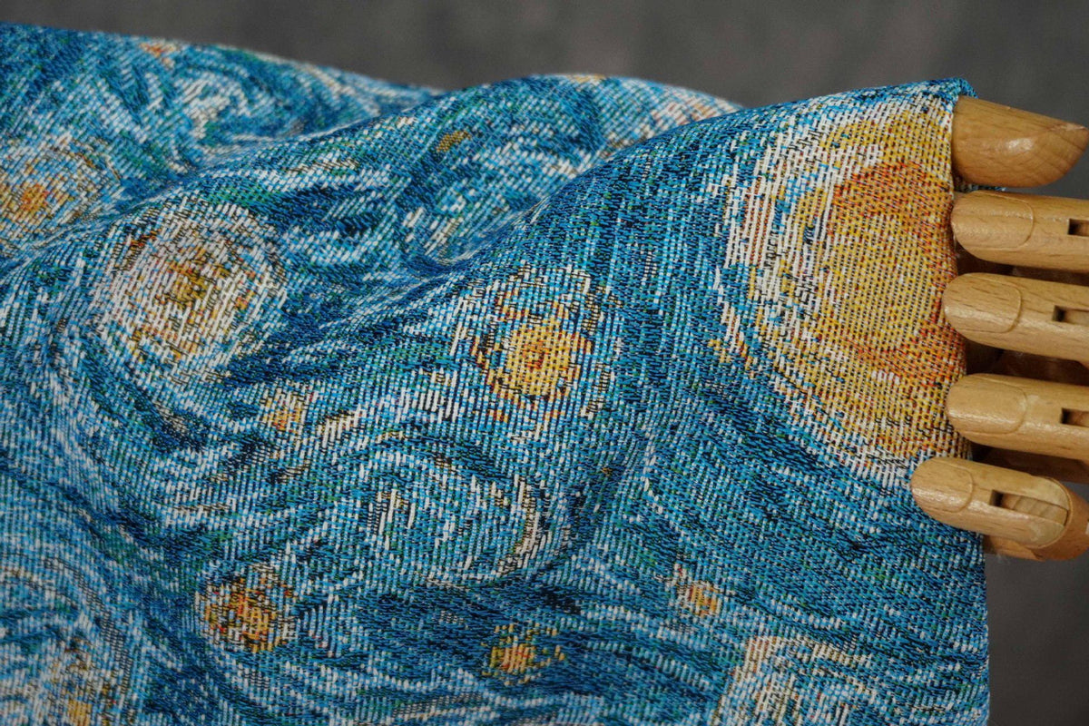 Blue Swirling Night Sky Jacquard Fabric, Textured Yarn-Dyed Woven Upholstery Textile for Cushions, Furniture, Bags and Home Decor, 58"Wide