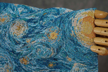 Blue Swirling Night Sky Jacquard Fabric, Textured Yarn-Dyed Woven Upholstery Textile for Cushions, Furniture, Bags and Home Decor, 58"Wide