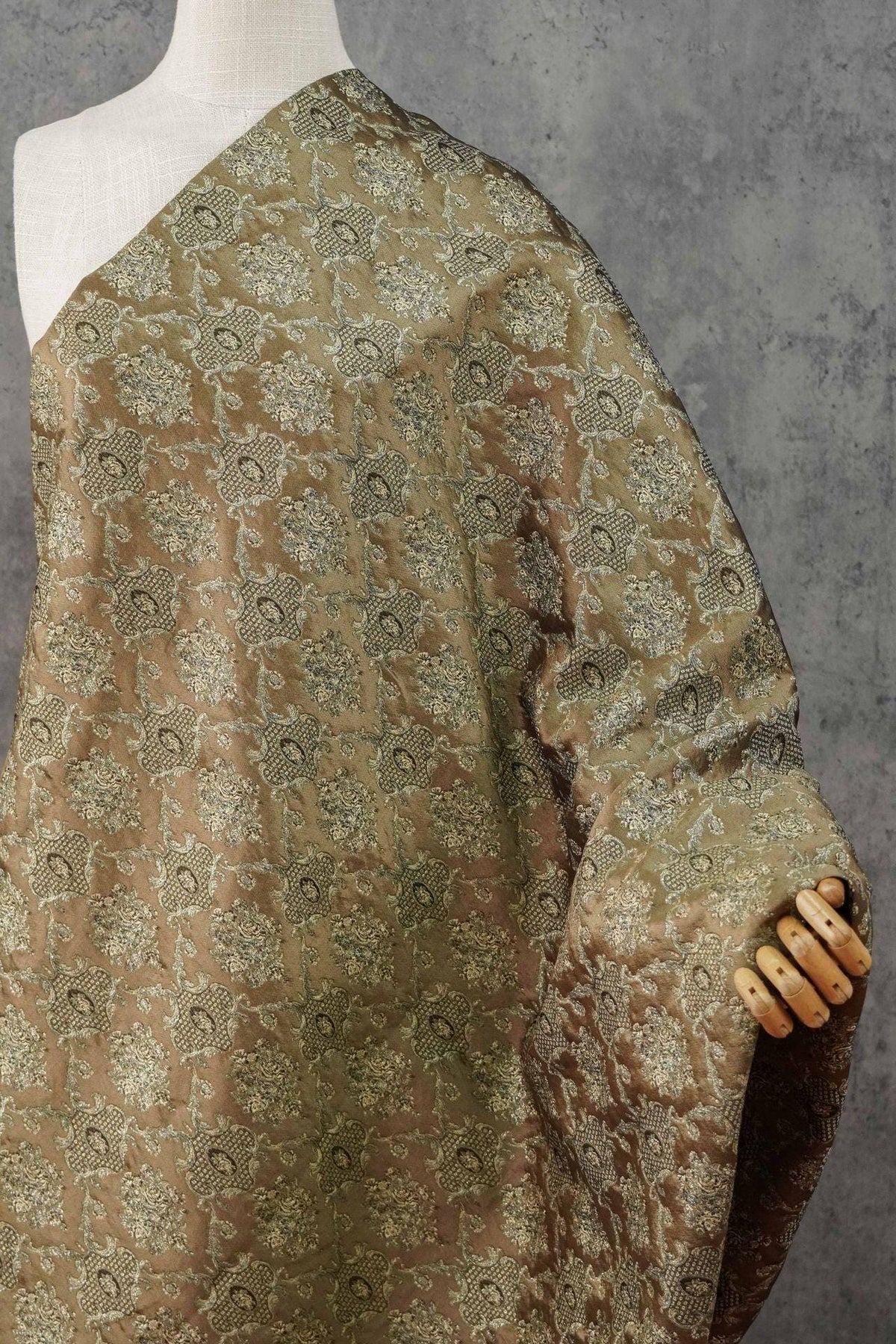 Rose Scroll Gold Thread Jacquard Fabric, Ornamental Floral Woven Textile, 2 Colors for Dresses, Jackets, Bags, Decor and Sewing