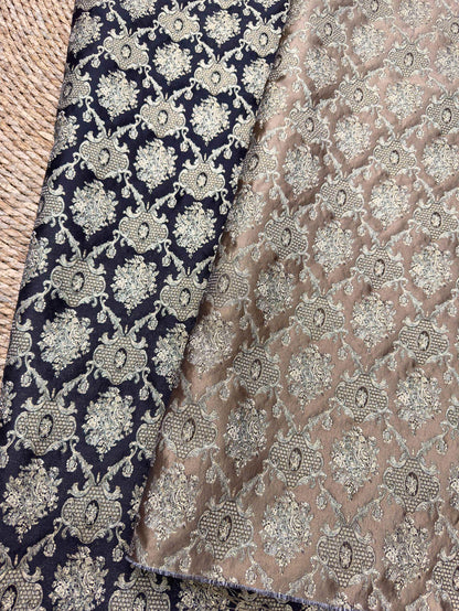 Rose Scroll Gold Thread Jacquard Fabric, Ornamental Floral Woven Textile, 2 Colors for Dresses, Jackets, Bags, Decor and Sewing