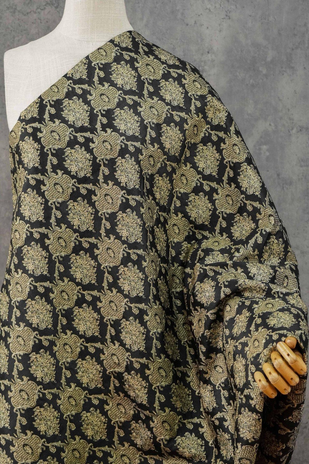 Rose Scroll Gold Thread Jacquard Fabric, Ornamental Floral Woven Textile, 2 Colors for Dresses, Jackets, Bags, Decor and Sewing