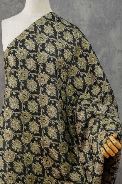 Rose Scroll Gold Thread Jacquard Fabric, Ornamental Floral Woven Textile, 2 Colors for Dresses, Jackets, Bags, Decor and Sewing
