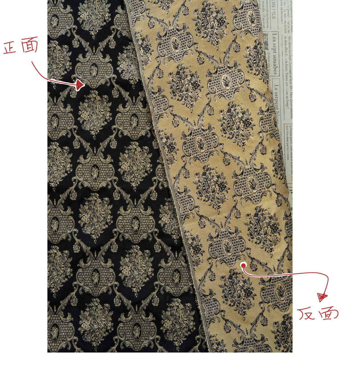 Rose Scroll Gold Thread Jacquard Fabric, Ornamental Floral Woven Textile, 2 Colors for Dresses, Jackets, Bags, Decor and Sewing