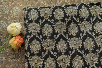 Rose Scroll Gold Thread Jacquard Fabric, Ornamental Floral Woven Textile, 2 Colors for Dresses, Jackets, Bags, Decor and Sewing