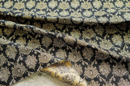 Rose Scroll Gold Thread Jacquard Fabric, Ornamental Floral Woven Textile, 2 Colors for Dresses, Jackets, Bags, Decor and Sewing