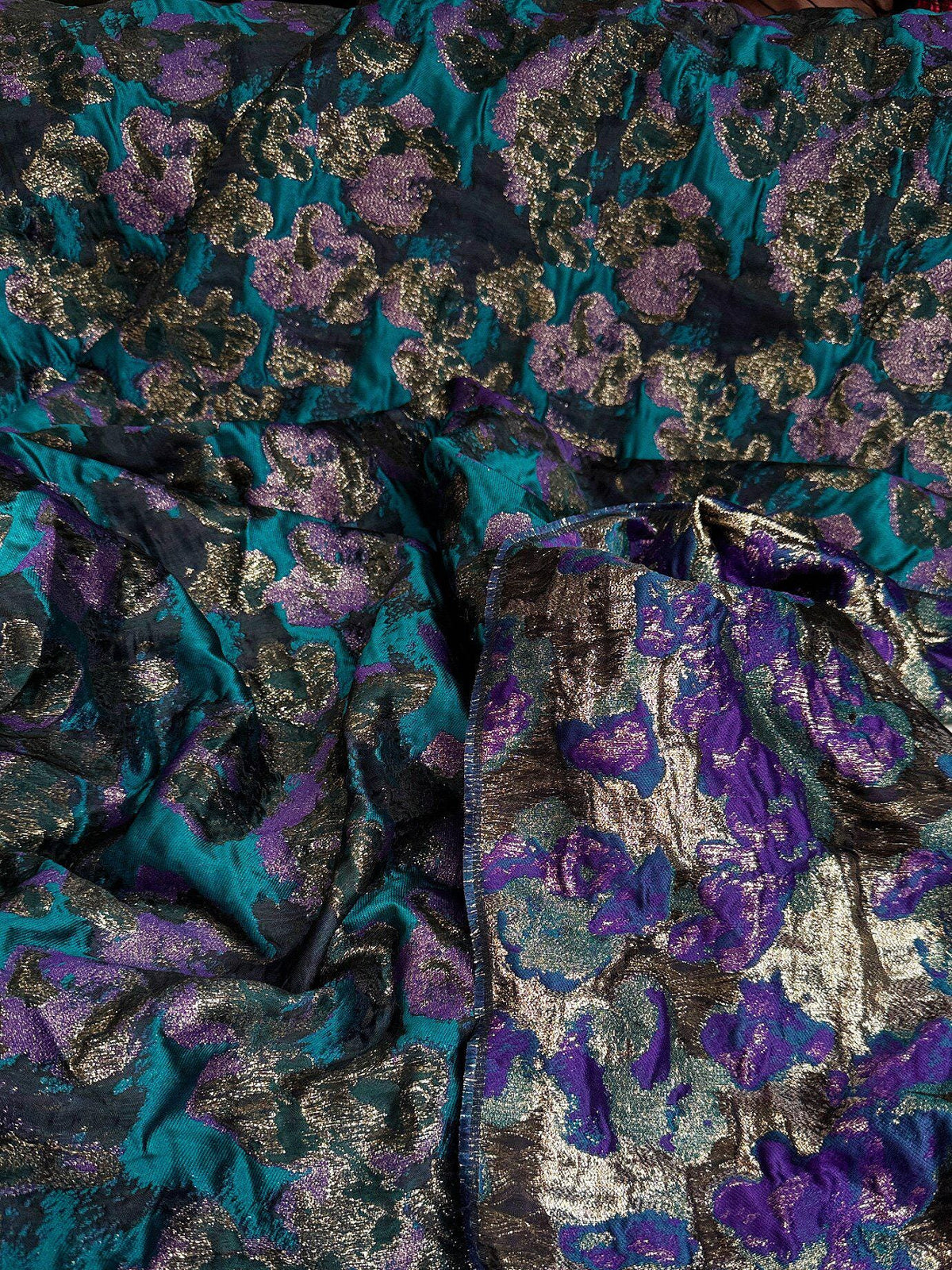Teal Purple Shimmer Jacquard Fabric, 3D Textured Yarn-Dyed Woven Textile for Dresses, Jackets, Skirts, Costumes and Sewing, 57"Wide
