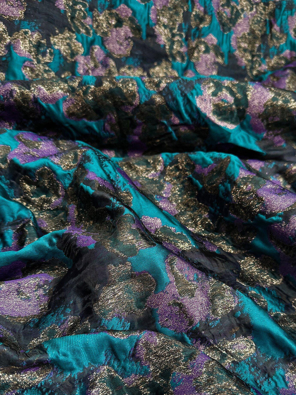 Teal Purple Shimmer Jacquard Fabric, 3D Textured Yarn-Dyed Woven Textile for Dresses, Jackets, Skirts, Costumes and Sewing, 57"Wide