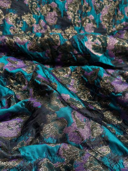 Teal Purple Shimmer Jacquard Fabric, 3D Textured Yarn-Dyed Woven Textile for Dresses, Jackets, Skirts, Costumes and Sewing, 57"Wide