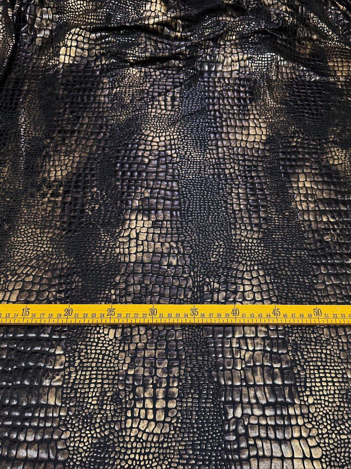 Black Gold Metallic Snake Print Stretch Fabric, High Stretch Foil-Coated Textile for Bodysuits, Leggings, Dancewear and Costumes, 57"Wide