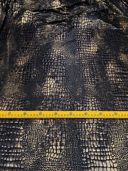 Black Gold Metallic Snake Print Stretch Fabric, High Stretch Foil-Coated Textile for Bodysuits, Leggings, Dancewear and Costumes, 57"Wide